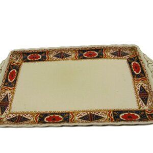 GRINDLEY CERAMIC Serving Tray Ornate Handles Geometric Floral Border England Vin